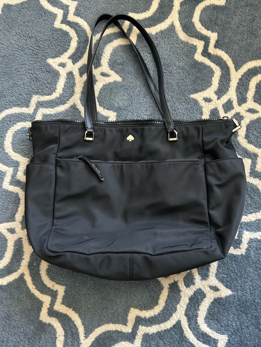 kate spade Black Nylon Tote with Gold Spade Accent